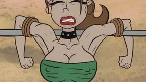 Massive breasted sexy animated babe is tied to a metal pole so you can watch her struggle in BDSM bondage