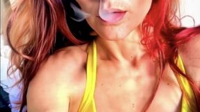 Smoking in Yellow Bikini – Tattooed Tits Out(4K)