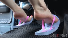 Zuzana's feet and flip flops pumping pedals (4K)