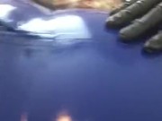 Jerking Off in Blue Neck Entry Catsuit