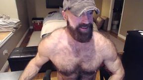 Muscle Bear Jerks His Pierced Cock