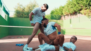 Men: Spit-Roasting in Tennis Court Trio