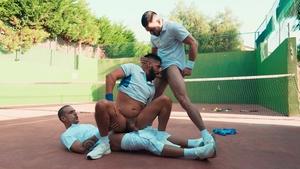 Men: Spit-Roasting in Tennis Court Trio