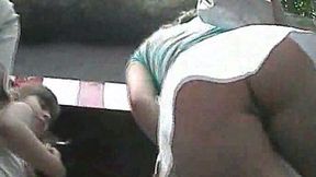 Peeking on chubby tourist chick's sexy upskirt - big ass in thongs