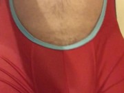 FETISH GEAR: WRESTLING SINGLET BULGE ** Ball Stretcher ON **