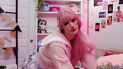 Femboy Cyrus Star rides her boyfriends cock