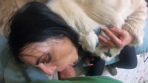 fluffy blowjob on the chair – deepthroat and cum on my fur coat