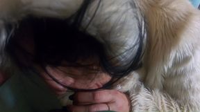 fluffy blowjob on the chair – deepthroat and cum on my fur coat