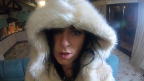 fluffy blowjob on the chair – deepthroat and cum on my fur coat