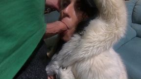 fluffy blowjob on the chair – deepthroat and cum on my fur coat