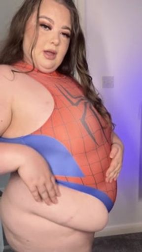 BBW DRESS AS SPIDERWOMAN LETS HER BELLY HANG