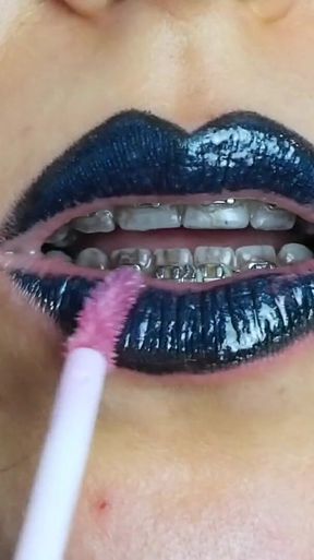 Gothic Dark Blue Lipstick and Glossy Lips