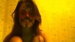 Ardent cute girl with weird makeup was teasing her fresh wet pussy