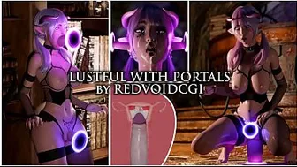 Lustful with Portals by Redvoidcgi (Succubus Futanari deepthroats creampies herself through a magic portal)