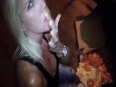 Pizza delivery guy feeds my girl some cum