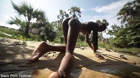 African queen with perfect tits gets fucked in the village river