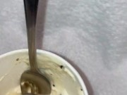 Eating my cum in my ice cream makes me moan, tastes so good!