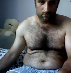 Big-Cock Turkish Bear Masturbates on Webcam