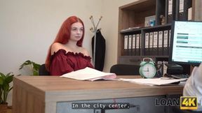 Hot redhead seduces with big tits in office loan consultation