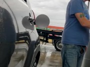Risky dick out in public at the gas station