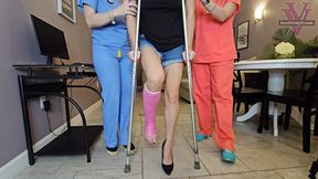 Nurses Vicky and Kitty teach Maleka how to use crutches: Crutches, Cast Fetish, Sprained Ankle- 4k