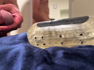 concupiscent student pounds stroker in work washroom, cums on blanket”