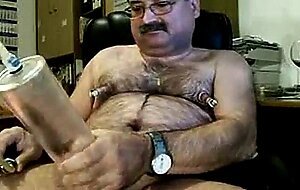Dad pumps cock and cum