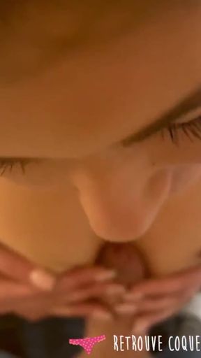 Vends-ta-culotte - Delicious amateur blowjob in POV with cumshot on the tits   Clip 1