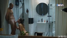 Shower together It's easier to clean face from cum