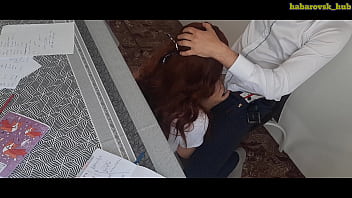 Redhead student swallows cum