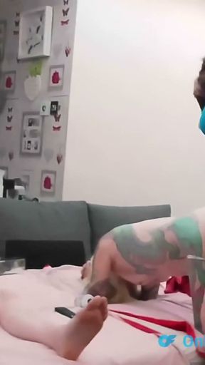 Dragon TGirl Charlotte takes on TGirl Lucy's huge uncut cock   Clip 2