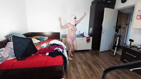 Amateur wife dances naked around the house  Amateur wife has fun trying on clothes and cutting them
