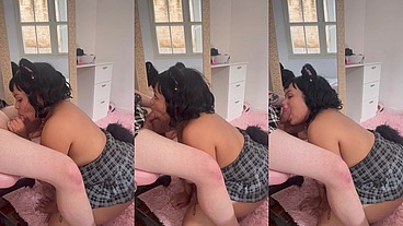 BBW Kitten Sucks Trans Girlfriend's Cock