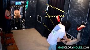 Real Czech girl sucks cock in dark glory hole