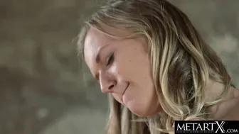 Aislin the busty blonde fingers her smooth pussy dreaming of wet orgasm