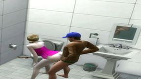Deli Bathroom Threesome With A Racy Athlete On Her Rear