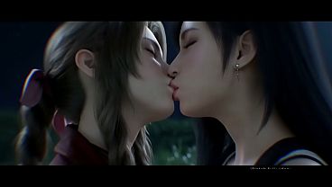 Tifa Lockhard x Aerith Lesbian kissing (Final Fantasy VII/ AI generated)