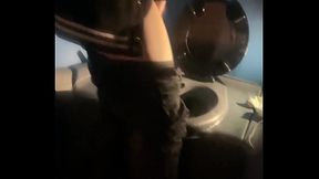 Amateur boy opens street public toilets, catches his ginger friend peeing and lends him a helping hand