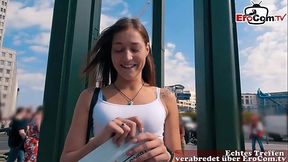 german guy pick up and persuade a young skinny teen in public