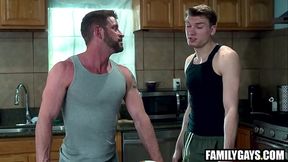 Hot step daddy taking care of step son'_s hard on