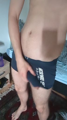Hot twink jerks off his massive monster cock in solo BDSM play