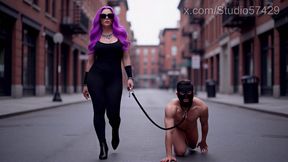 Man-Puppy Humping Goddess Leg, Walked On A Leash, Kicked