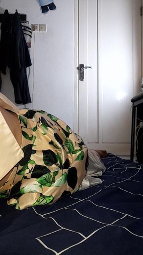 Cum Wearing Satin Set of Tank Top and Skirt