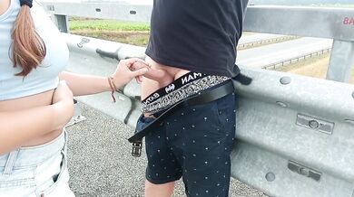 Public deepthroat blowjob on highway real amateur gets throat fucked