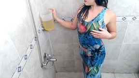 Stepdad helps with a golden shower bath