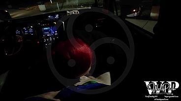 MtF Asian American redhead shemale cum slut ImpregnableLexa Playing in Public at the Rest Area in the Car