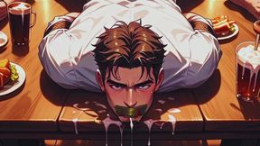 Hot Gay Sex with Waiters in During Dinner. Hard Cock in the Ass and Cum on the Customers&#039; Food.