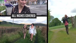 Pale bare legged chubbies show off shaven pussies