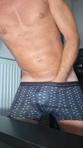 I in my jogging pants and my boxers