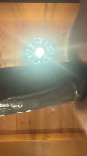 Close-up of grandpa's balls and the penetration of his 50 cm long black dildo   Clip 1